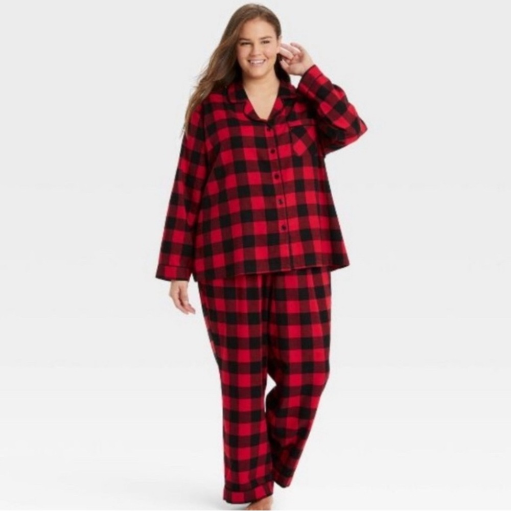 Wondershop NWT 1X Holiday Women red black check flannel cotton pajamas